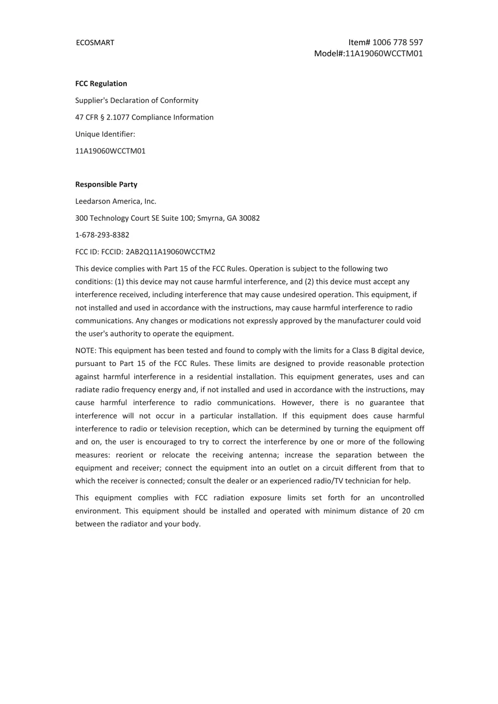 11A19060WCCTM2 Manual